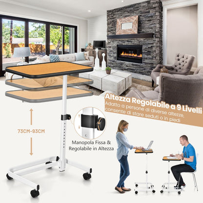 Tavolino Con Ruote Piroettanti Altezza Regolabile a 9 Posizioni Piano Inclinabile, Tavolino Porta PC 61X43,5X93Cm 2 Colori